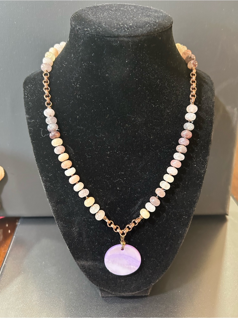 Handcrafted Purple Stone Pendant Beaded Necklace